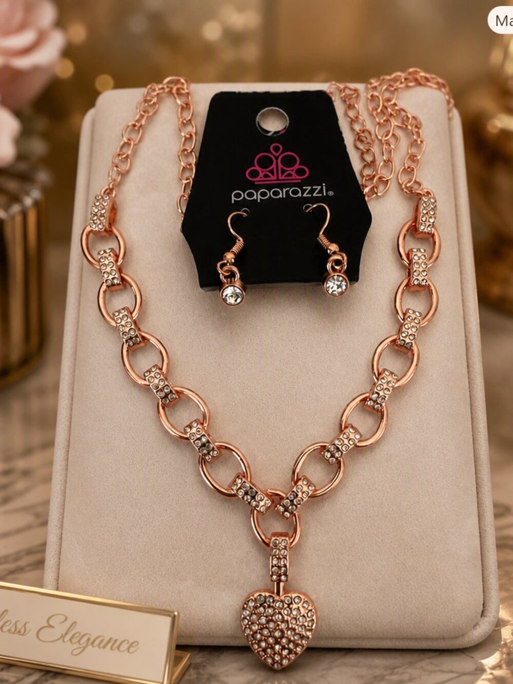 Paparazzi Sweetheart Swoon Copper Necklace & Earring Set NWT